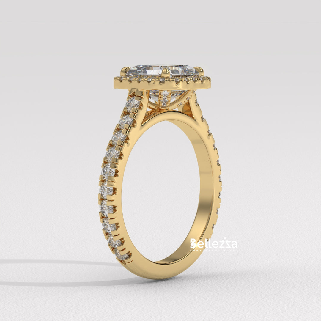 1.0-2.0CT Asscher Cut CVD Diamond Halo Setting Engagement Ring