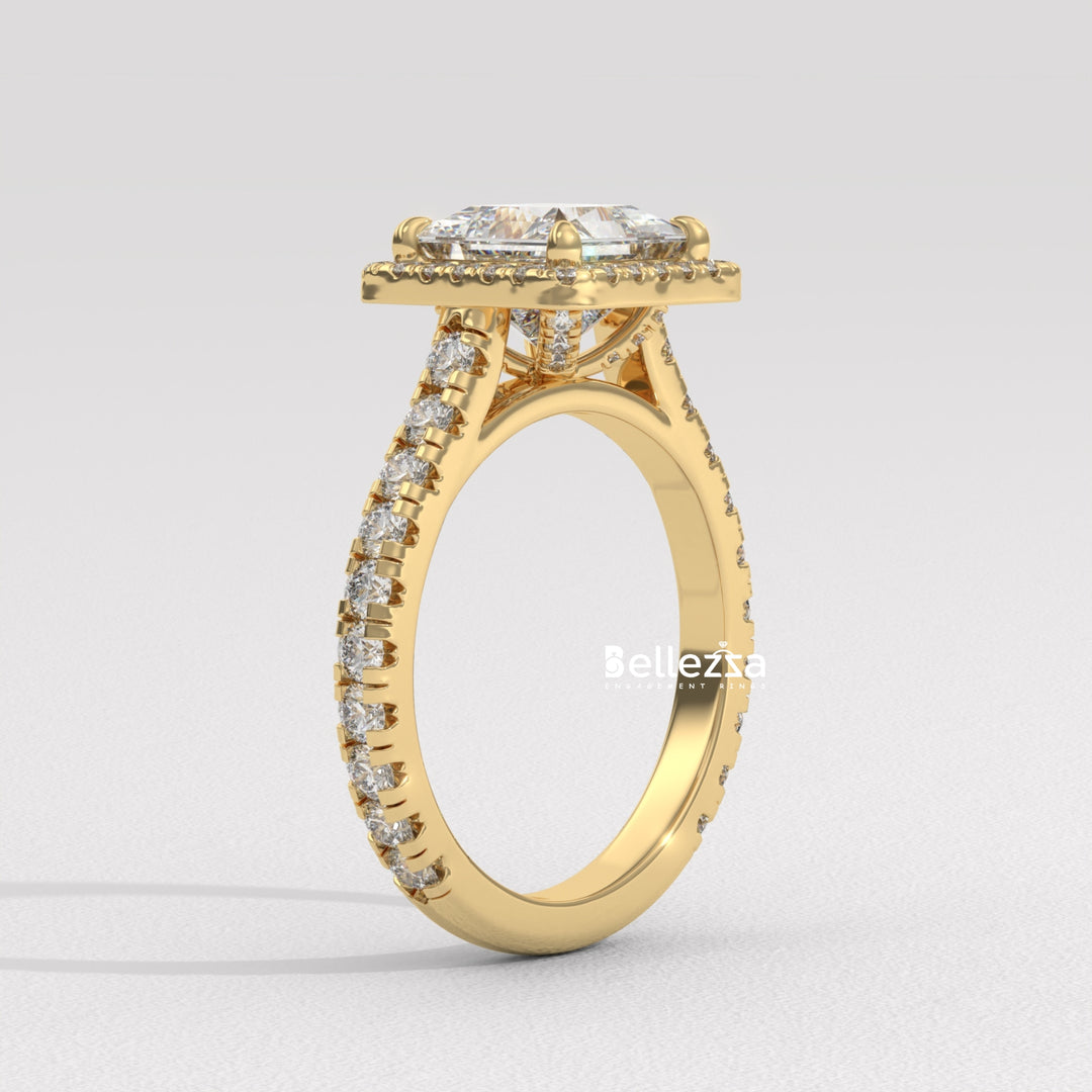 1.0-2.0CT Princess Cut Halo Pave Lab Grown Engagement Ring