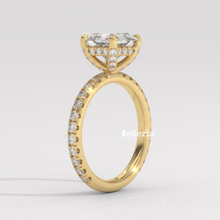 1.0-2.0CT Princess Cut CVD Diamond Pave Setting Engagement Ring