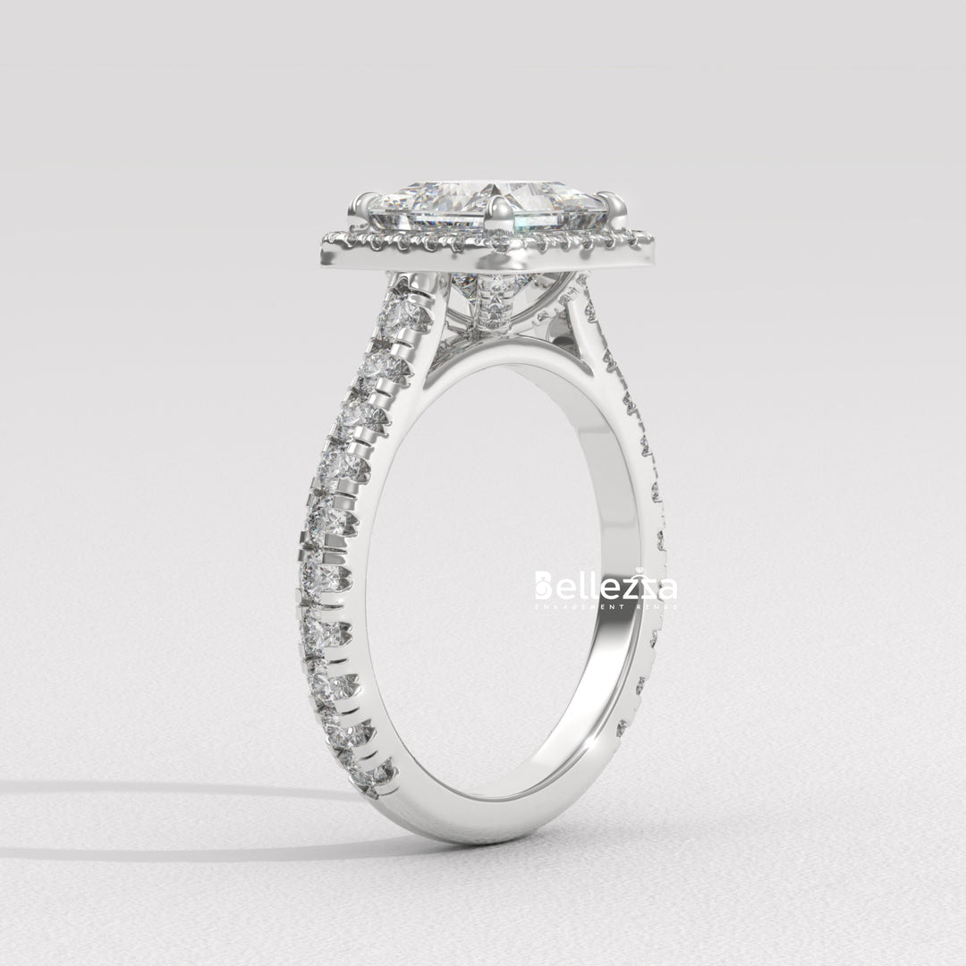1.0-2.0CT Princess Cut Halo Pave Lab Grown Engagement Ring