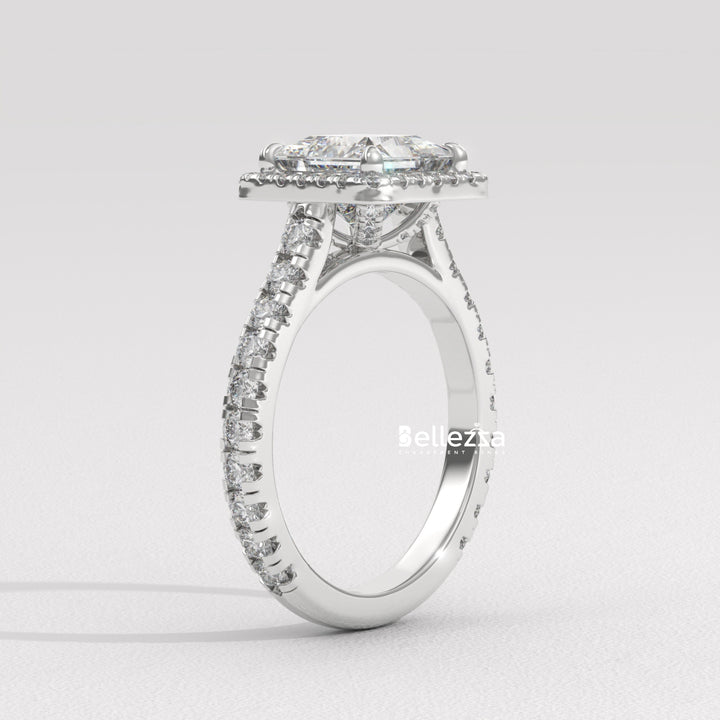 1.0-2.0CT Princess Cut Halo Pave Lab Grown Engagement Ring