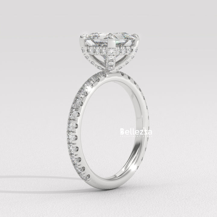 1.0-2.0CT Princess Cut CVD Diamond Pave Setting Engagement Ring