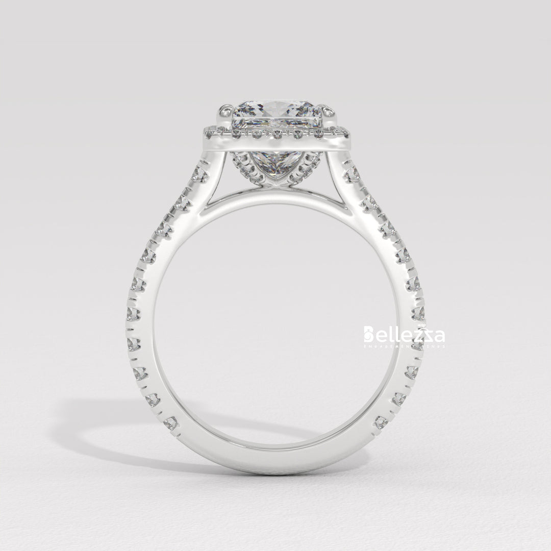 1.0-2.0CT Princess Cut Halo Pave Lab Grown Engagement Ring