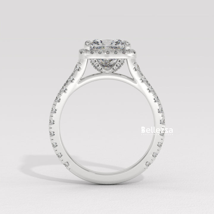 1.0-2.0CT Princess Cut Halo Pave Lab Grown Engagement Ring