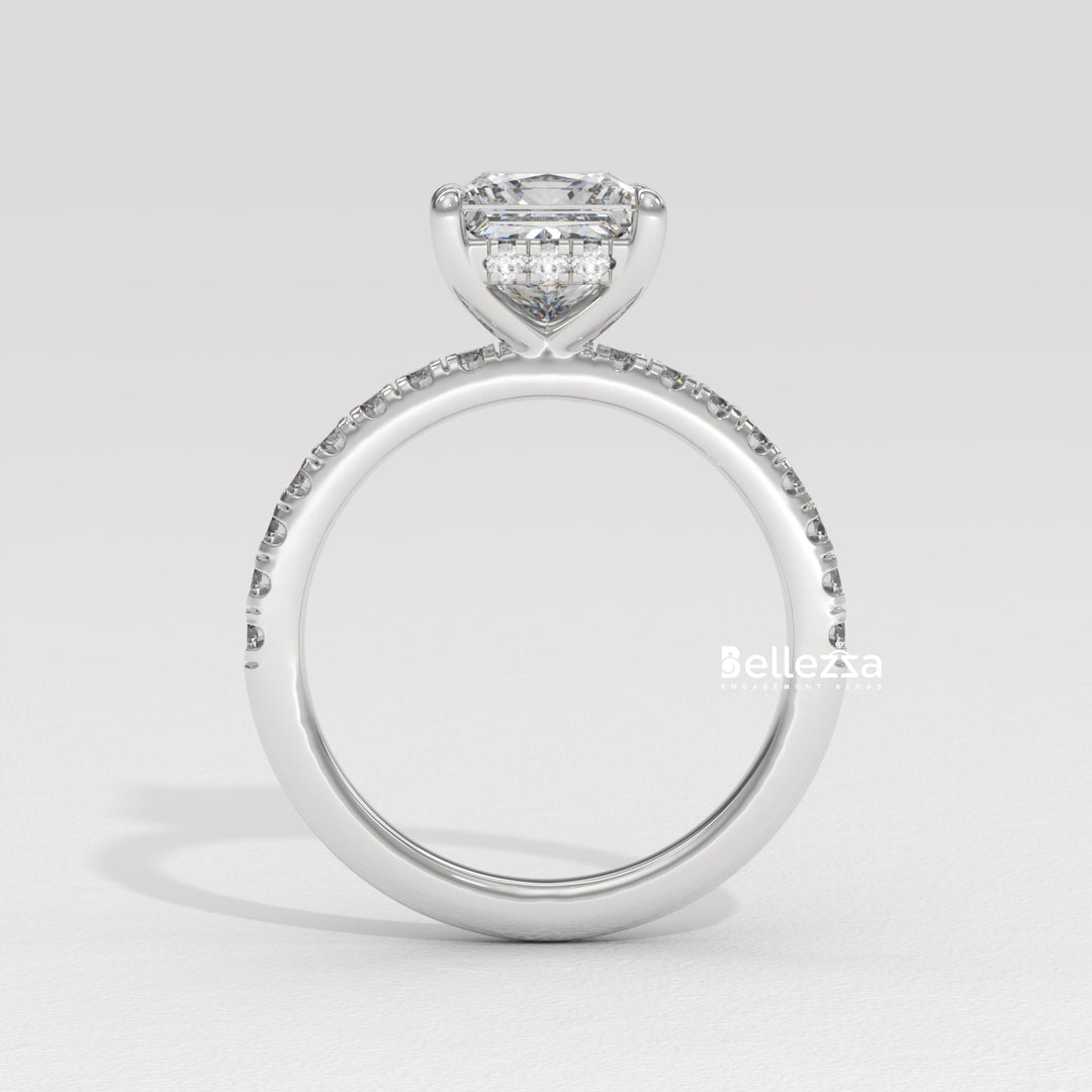 1.0-2.0CT Princess Cut Lab Grown Diamond Pave Setting Engagement Ring