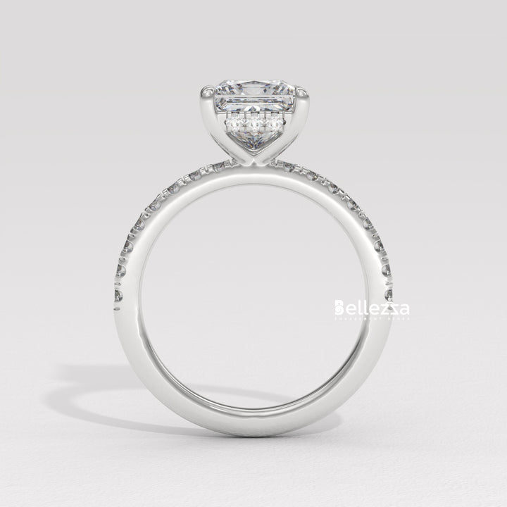 1.0-2.0CT Princess Cut Lab Grown Diamond Pave Setting Engagement Ring