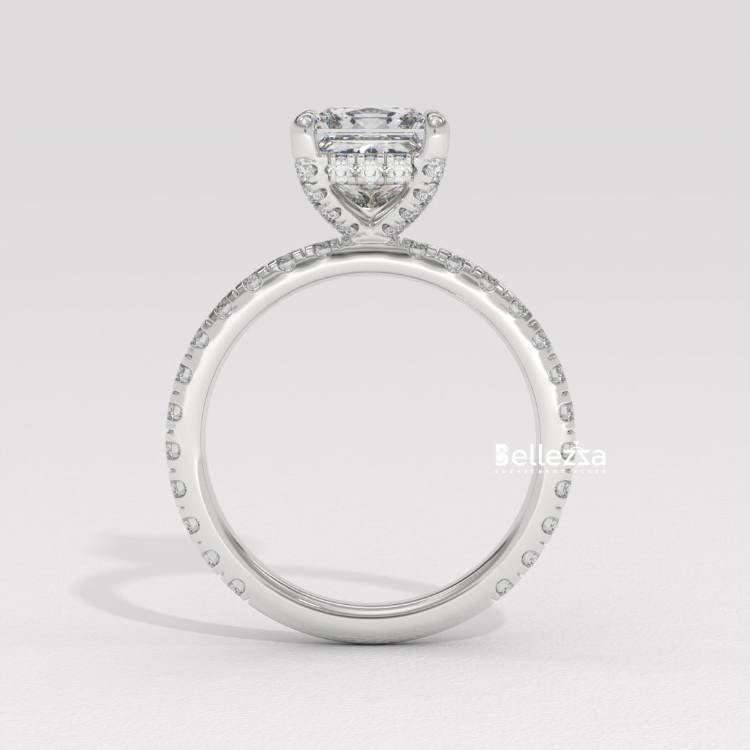 1.0-2.0CT Princess Cut CVD Diamond Pave Setting Engagement Ring