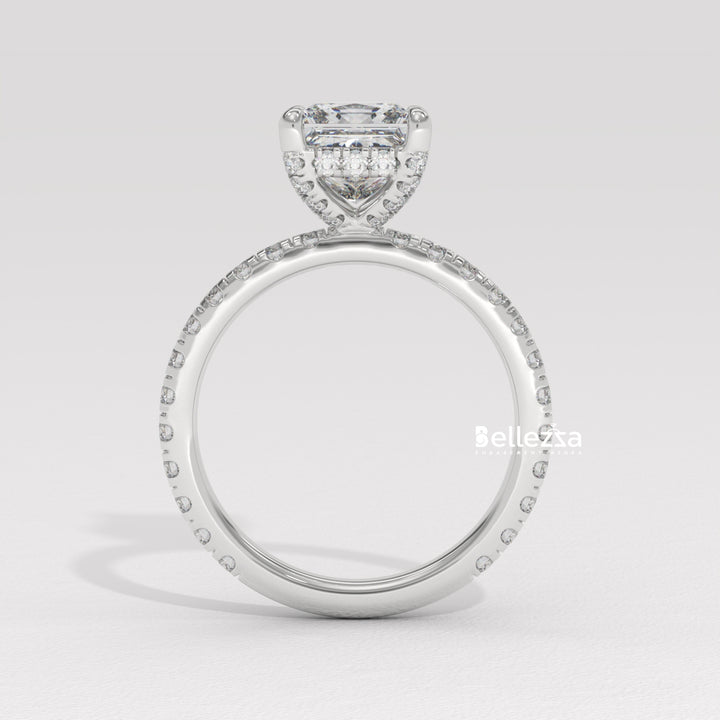1.0-2.0CT Princess Cut CVD Diamond Pave Setting Engagement Ring