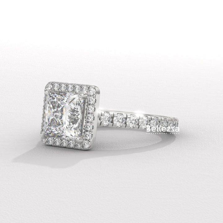 1.0-2.0CT Princess Cut Halo Pave Lab Grown Engagement Ring