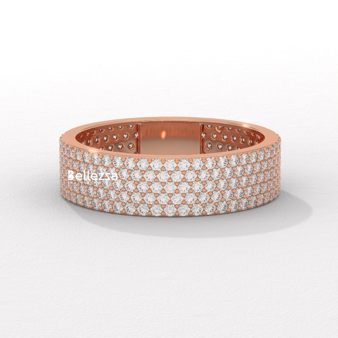 Round Diamond Cluster Setting Wide Eternity Wedding Band