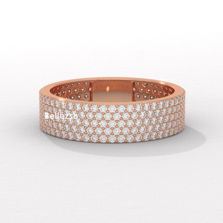 Round Diamond Cluster Setting Wide Eternity Wedding Band