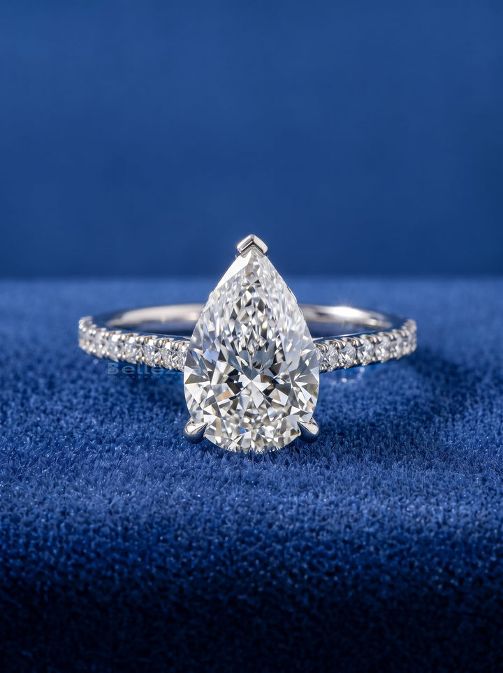 2.40 - 4.40 CT Pear  Lab Grown Diamond Pave Style Engagement Ring