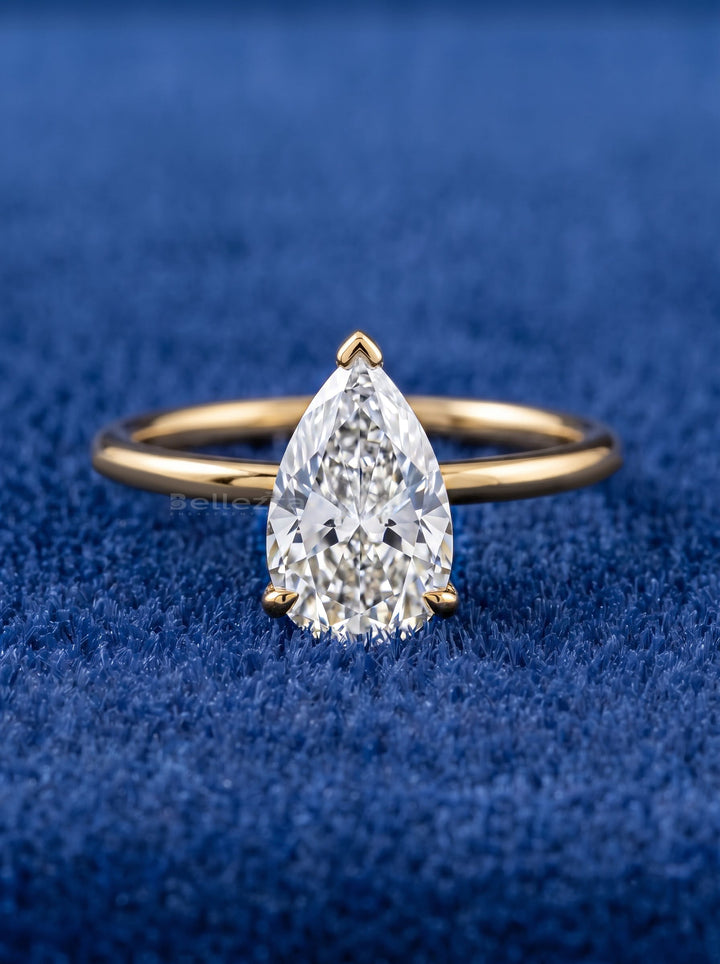 1.50-3.50 CT Pear  Lab Grown Diamond Hidden Halo Engagement Ring
