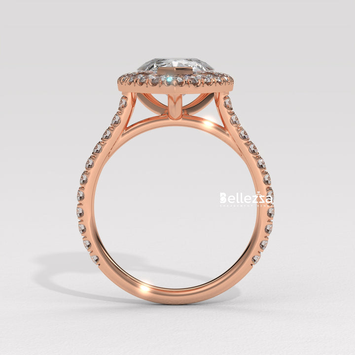 2.0-3.0CT Pear Cut Diamond Halo Pave Setting Lab Grown Engagement Ring