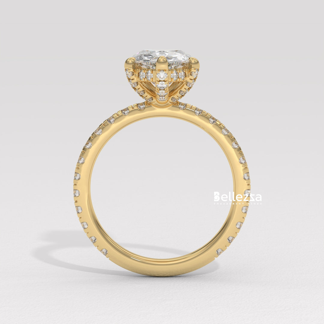 1.50-2.50CT Pear Cut Lab Grown Diamond Pave Setting Engagement Ring