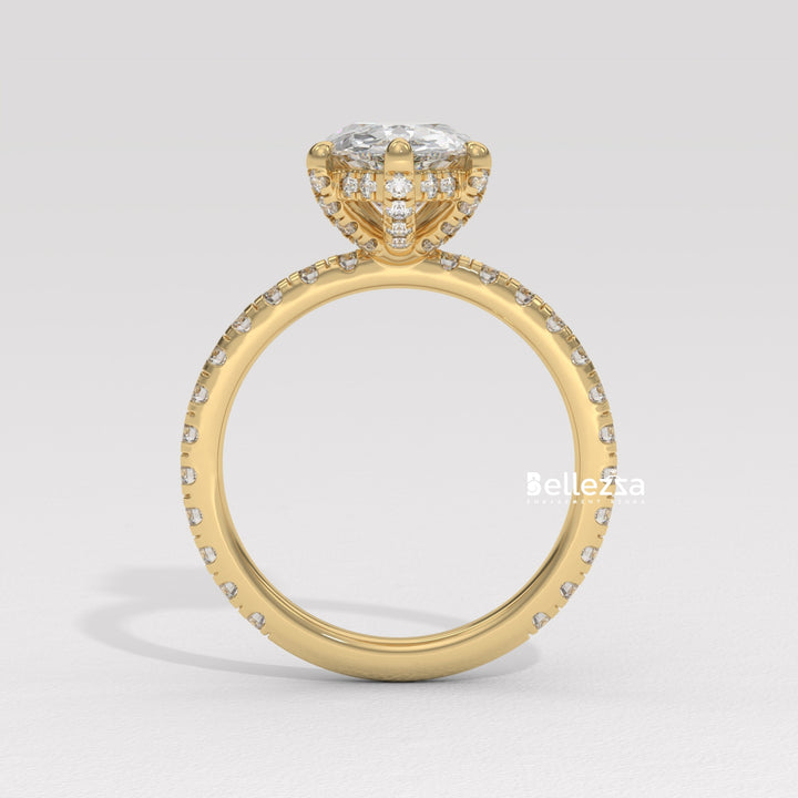 1.50-2.50CT Pear Cut Lab Grown Diamond Pave Setting Engagement Ring