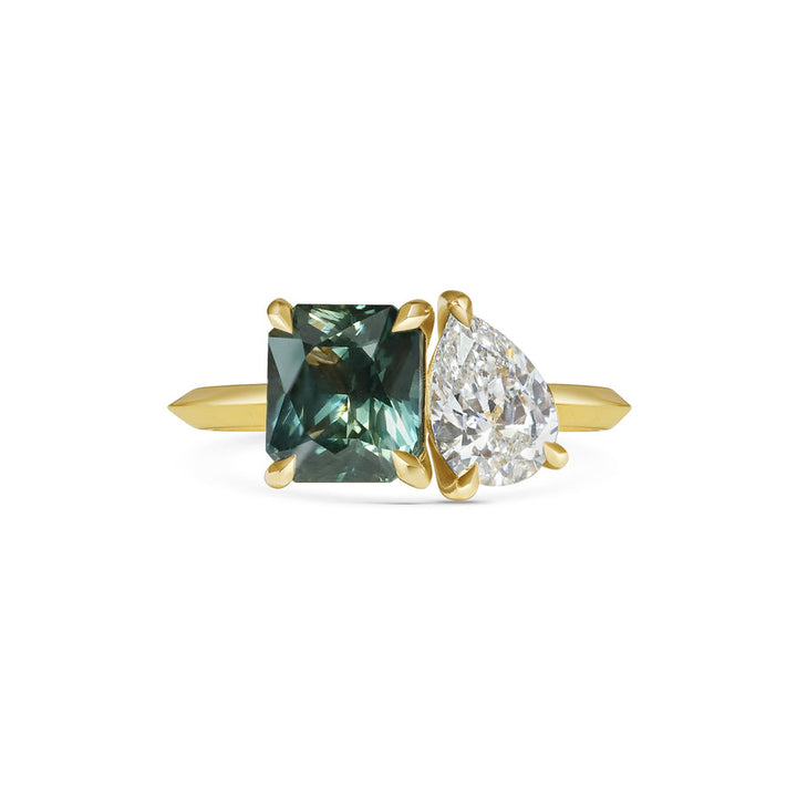 3.0CTW Yellow Green Radiant & Pear Diamond Toi Et Moi Lab Grown Ring