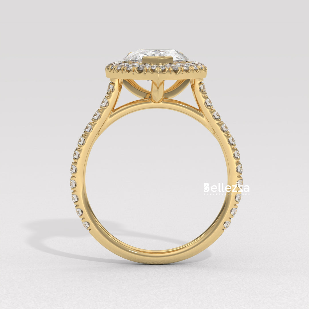 2.0-3.0CT Pear Cut Diamond Halo Pave Setting Lab Grown Engagement Ring