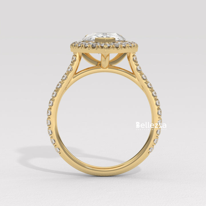 2.0-3.0CT Pear Cut Diamond Halo Pave Setting Lab Grown Engagement Ring