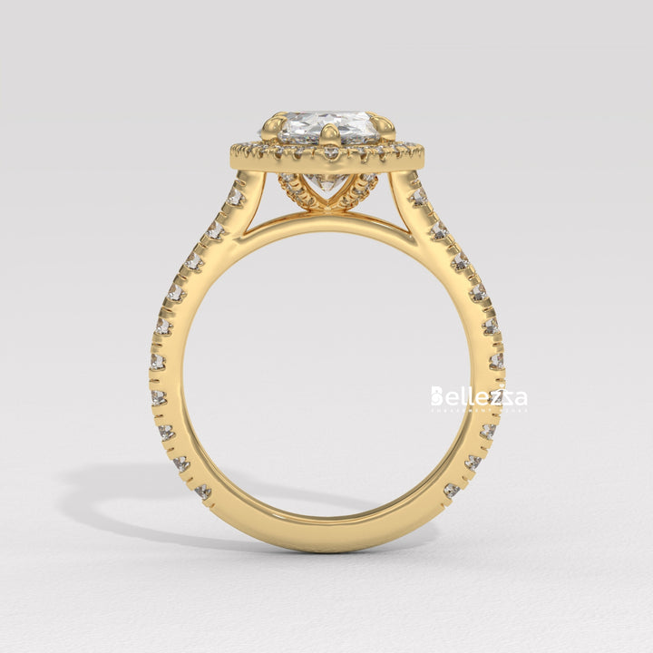 1.50-2.50CT Pear Cut CVD Diamond Halo Pave Setting Engagement Ring