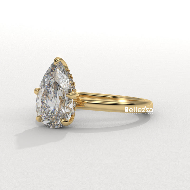 2.0-3.0CT Pear Cut Hidden Halo CVD Diamond Engagement Ring