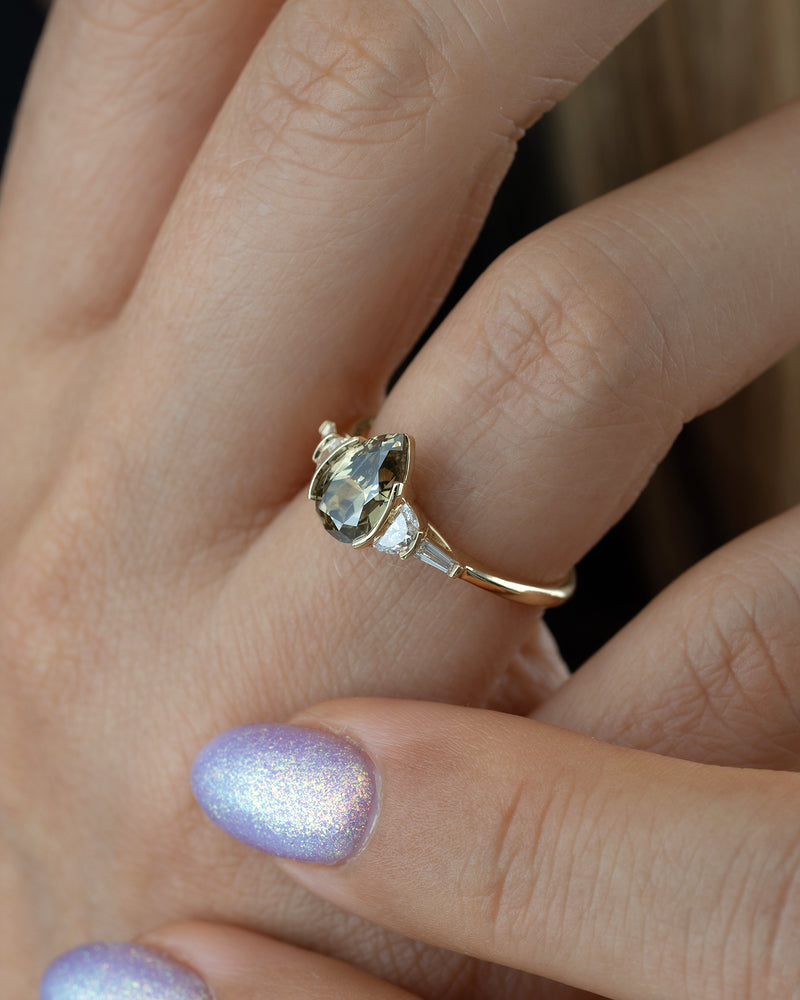 1.50CT Brown-Greenish Pear Five Stone Lab Grown Engagement Ring