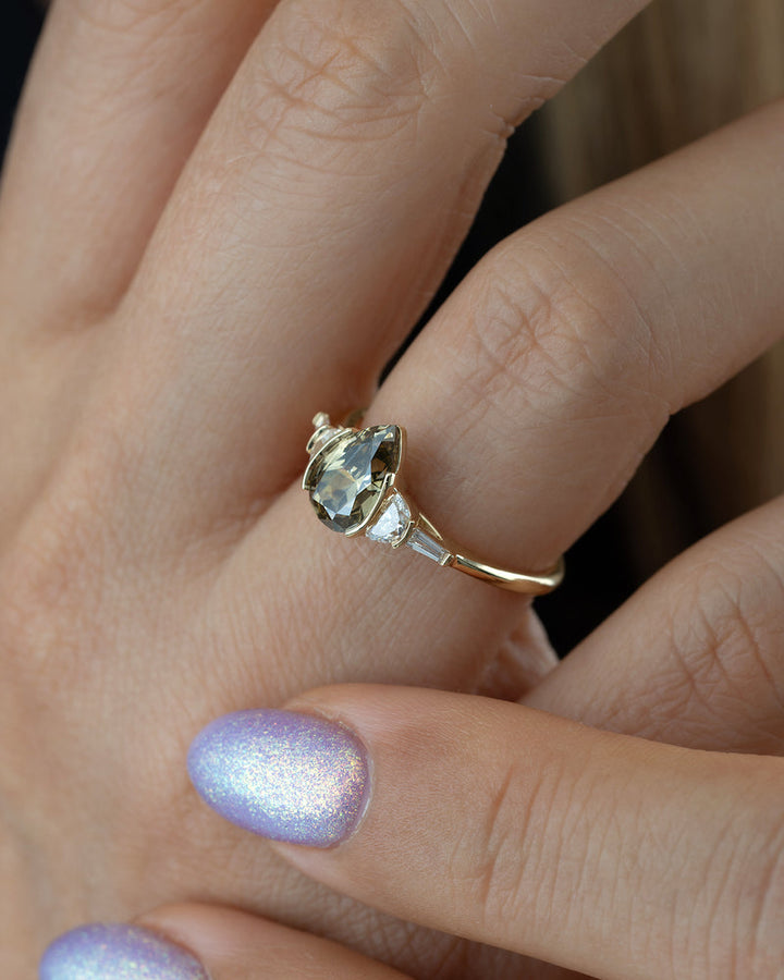 1.50CT Brown-Greenish Pear Five Stone Lab Grown Engagement Ring