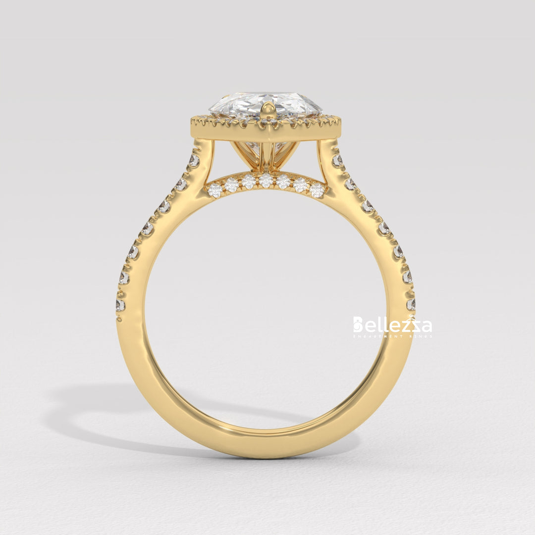 1.50-2.50CT Pear Cut CVD Diamond Halo Pave Setting Engagement Ring