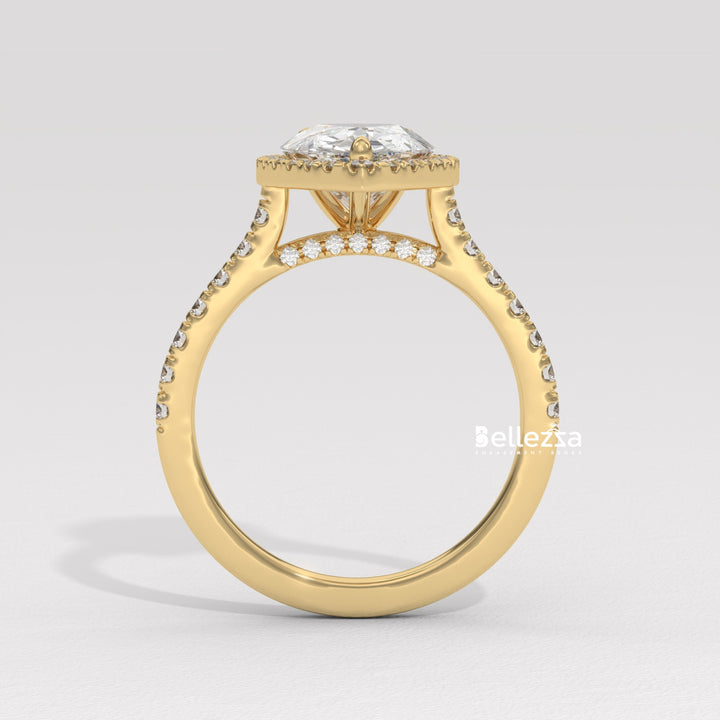 1.50-2.50CT Pear Cut CVD Diamond Halo Pave Setting Engagement Ring