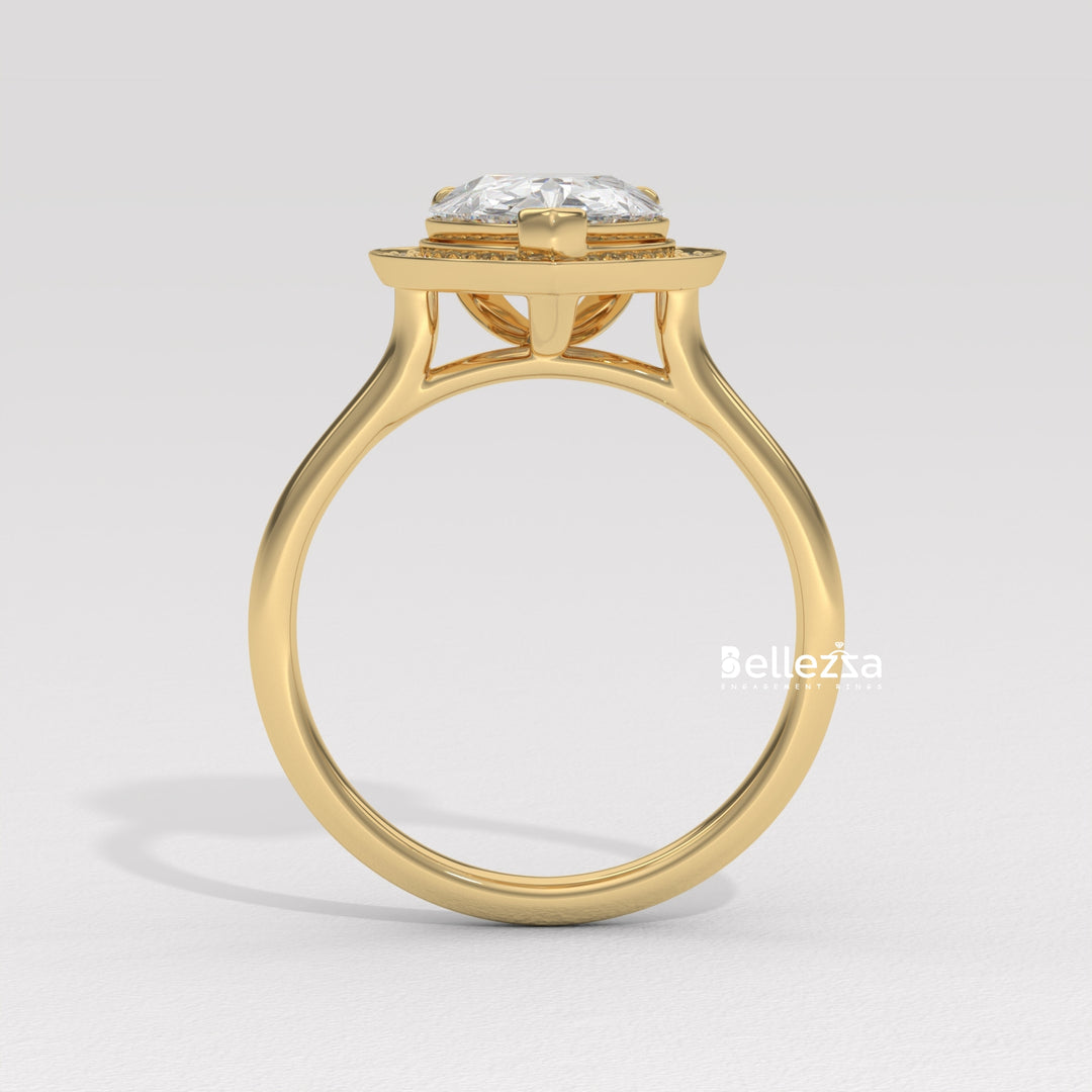 2.0-3.0CT Pear Cut Lab Grown Diamond Halo Setting Engagement Ring