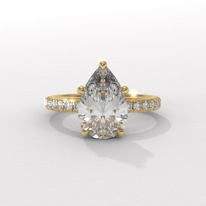 1.50-2.50CT Pear Cut Lab Grown Diamond Pave Setting Engagement Ring