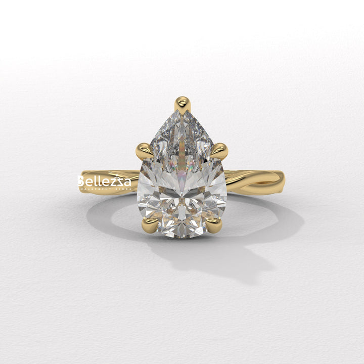 1.50-2.50CT Pear Cut Twisted Hidden Halo CVD Diamond Engagement Ring