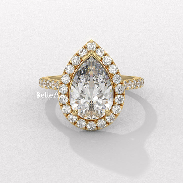 2.0-3.0CT Pear Cut Diamond Halo Pave Setting Lab Grown Engagement Ring