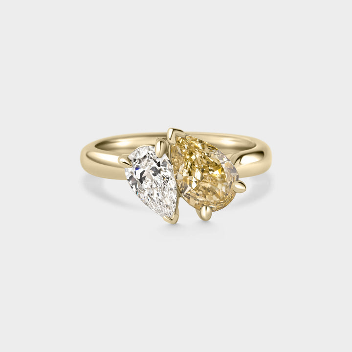3.0CTW Fancy Yellow Pear Diamond Alternative Toi Et Moi Lab Grown Ring