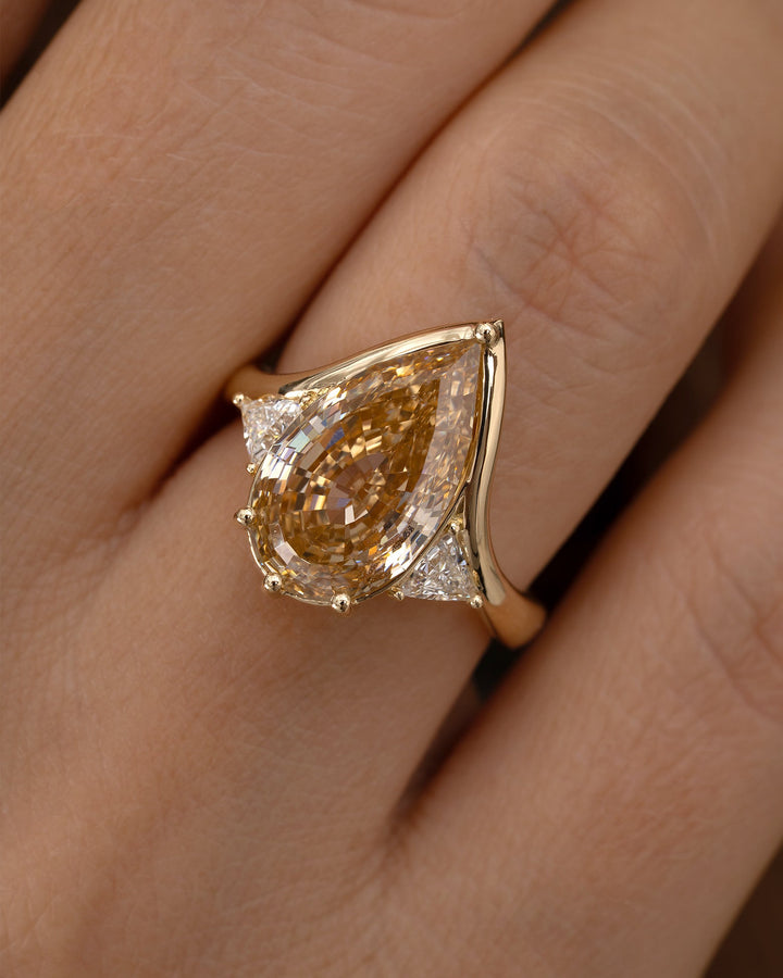 4.50CT Fancy Yellow Pear Diamond Unique Three Stone Lab Grown Engagement Ring