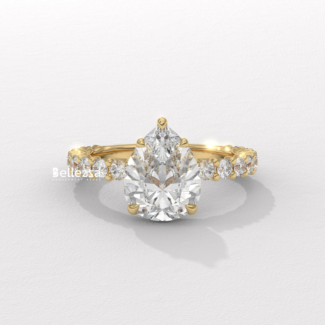 1.50-2.50CT Pear Diamond Pave Setting Lab Grown Engagement Ring