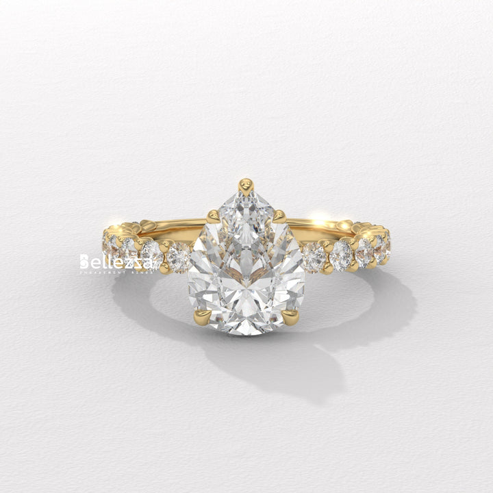 1.50-2.50CT Pear Diamond Pave Setting Lab Grown Engagement Ring