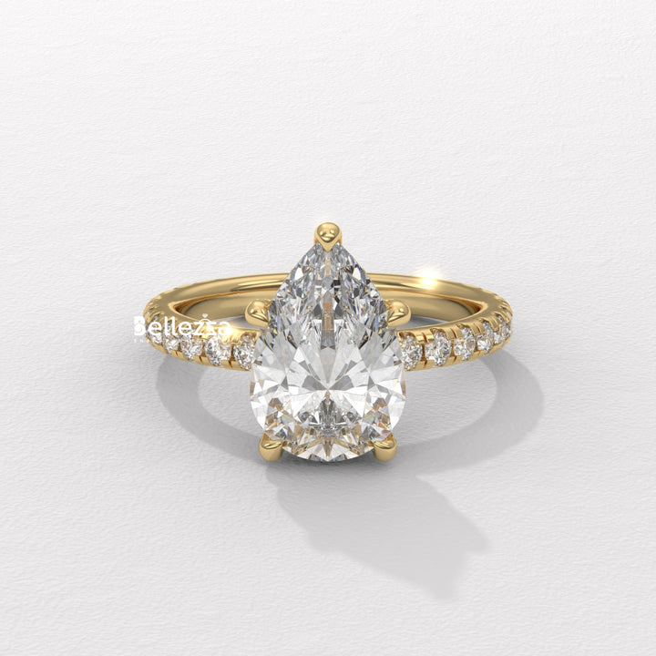 1.50-2.50CT Pear Cut Lab Grown Diamond Pave Setting Engagement Ring