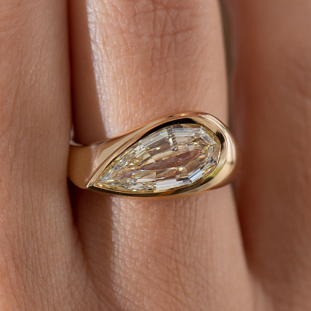 2.0CT Fancy Yellow Pear Step Diamond Solitaire Lab Grown Engagement Ring