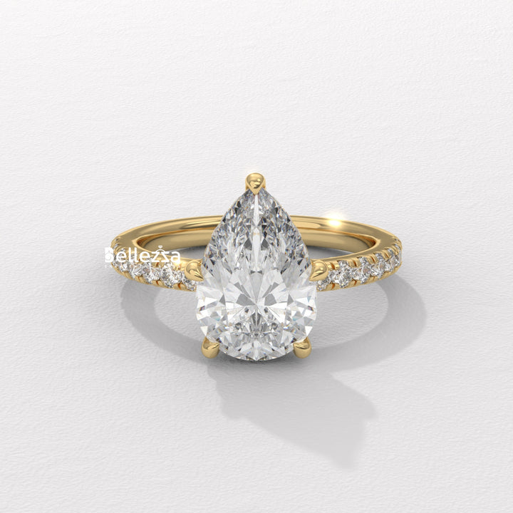 1.50-2.50CT Pear Cut Diamond Pave Setting Lab Grown Engagement Ring