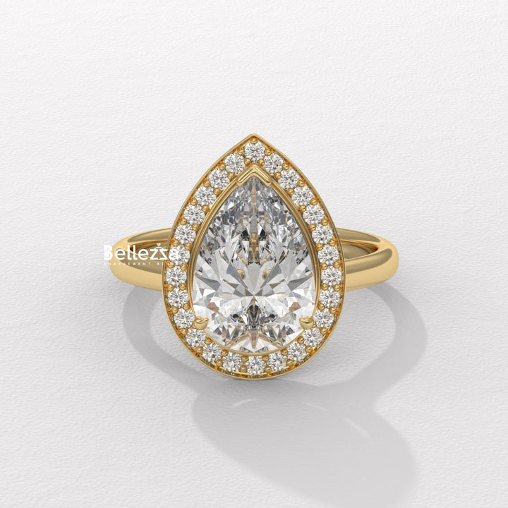 2.0-3.0CT Pear Cut Lab Grown Diamond Halo Setting Engagement Ring