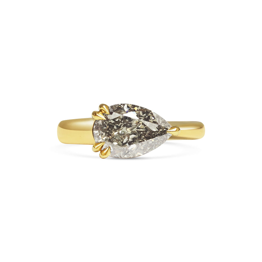 2.50CT Fancy Green-Grey East-West Pear Diamond Solitaire Lab Grown Ring