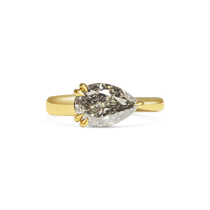 2.50CT Fancy Green-Grey East-West Pear Diamond Solitaire Lab Grown Ring