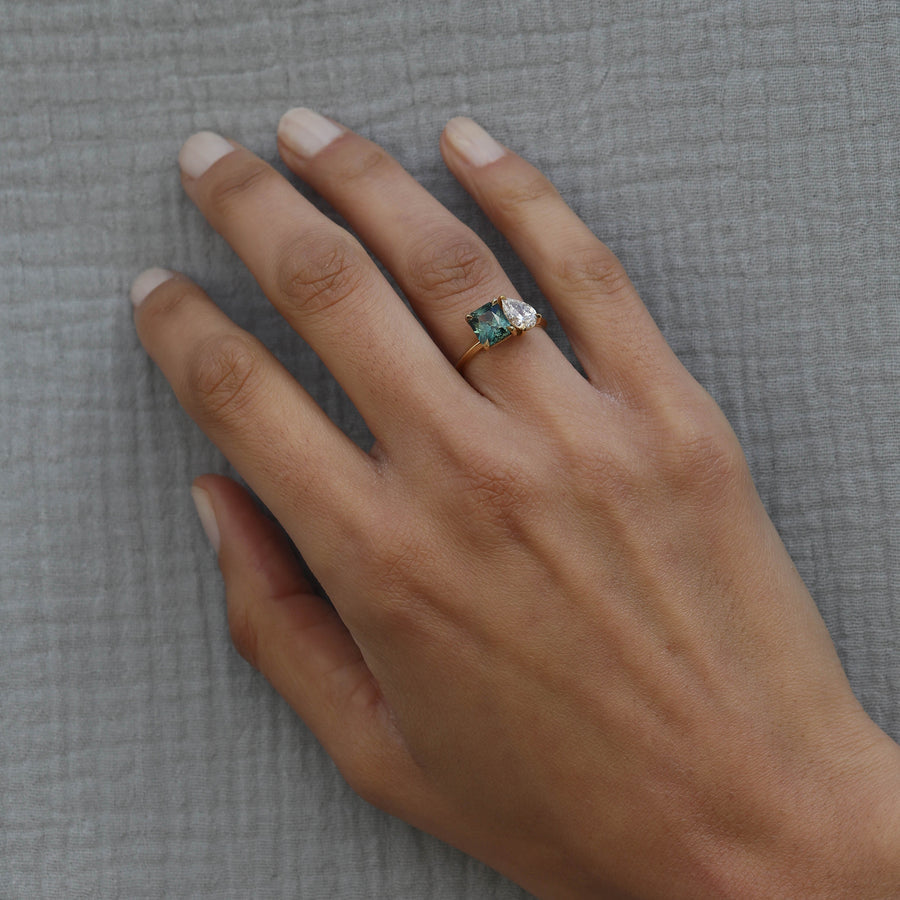 3.0CTW Yellow Green Radiant & Pear Diamond Toi Et Moi Lab Grown Ring