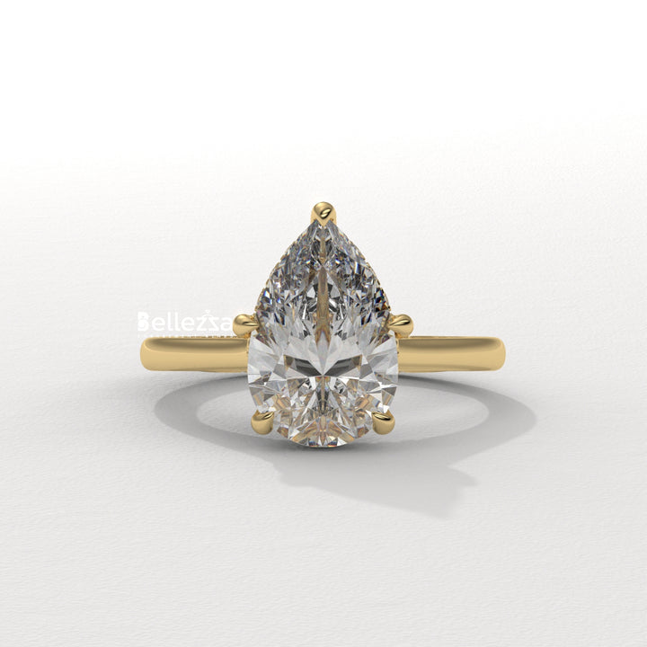 1.50-2.50CT Pear Cut CVD Diamond Hidden Halo Engagement Ring