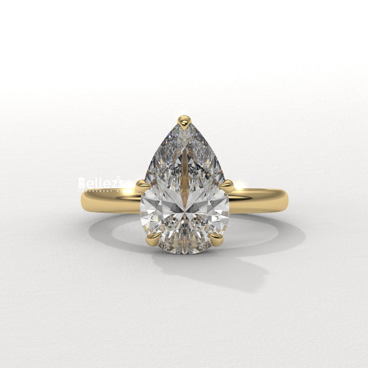 2.0-3.0CT Pear Cut Hidden Halo CVD Diamond Engagement Ring