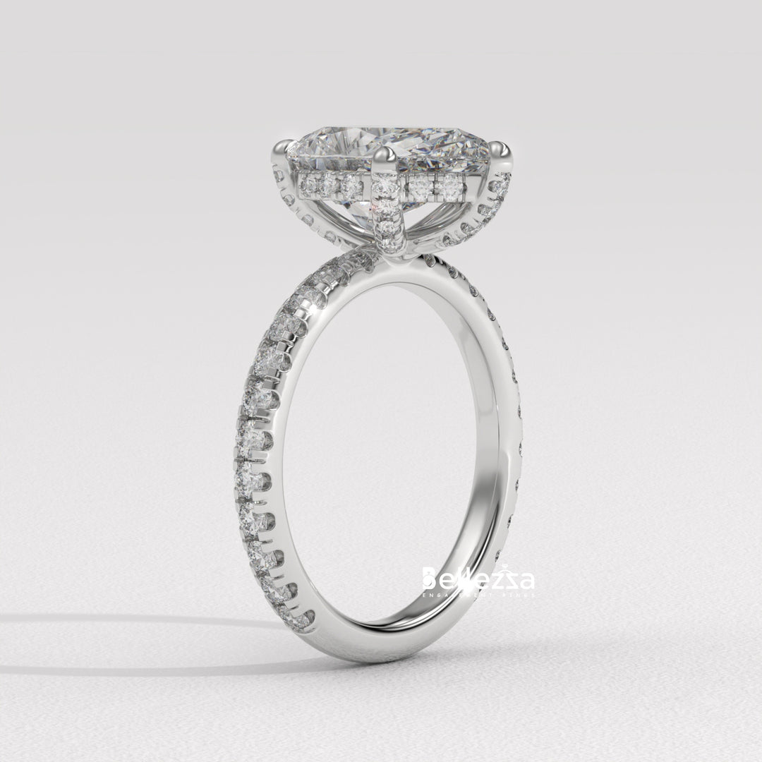 1.50-2.50CT Pear Cut Lab Grown Diamond Pave Setting Engagement Ring