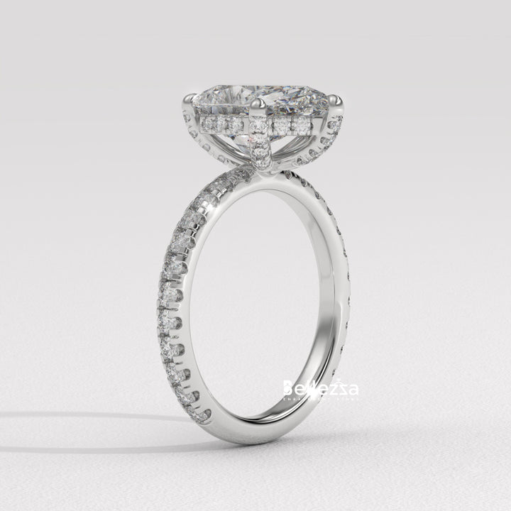 1.50-2.50CT Pear Cut Lab Grown Diamond Pave Setting Engagement Ring