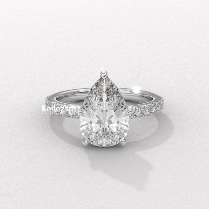 1.50-2.50CT Pear Cut Diamond Pave Setting Lab Grown Engagement Ring