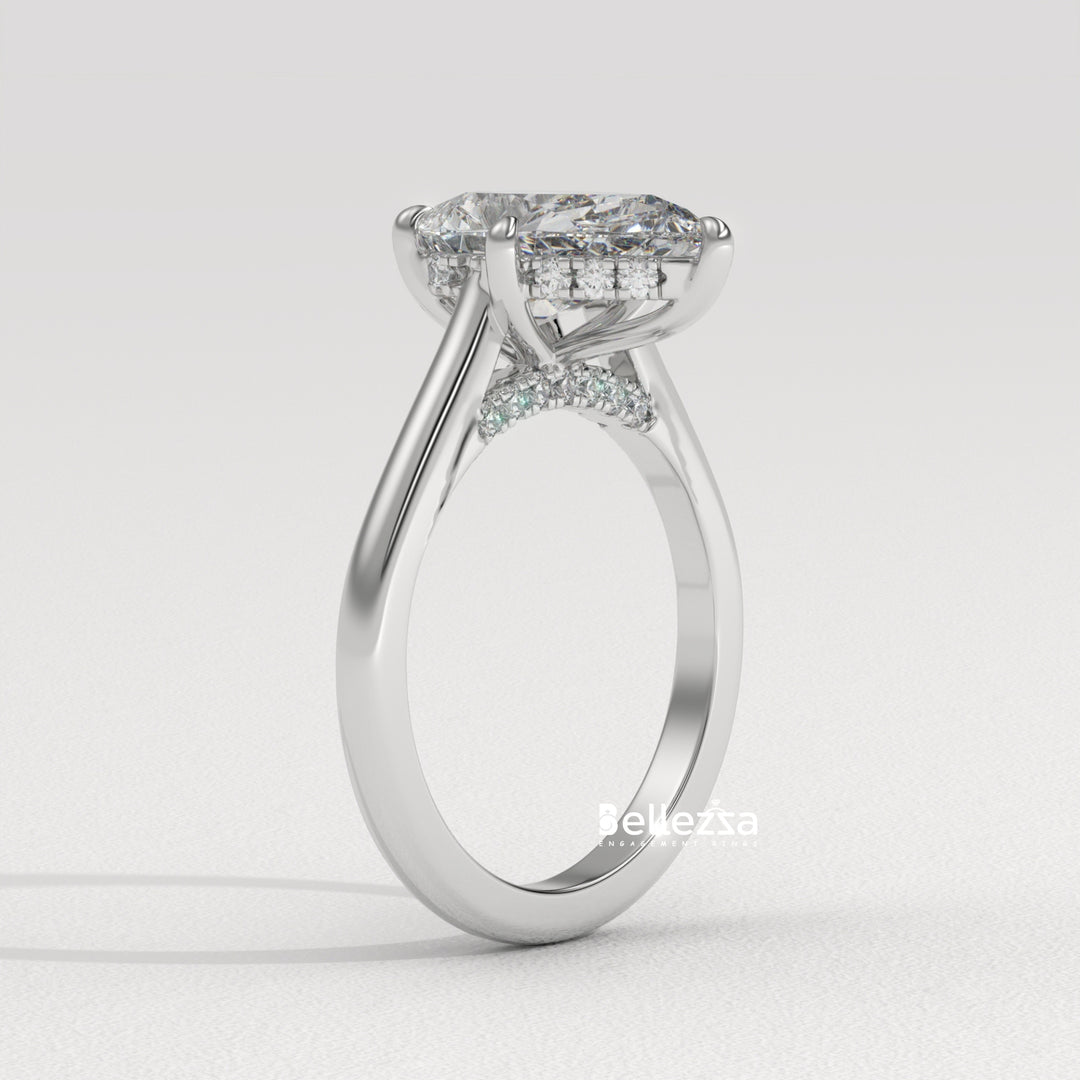 1.50-2.50CT Pear Cut CVD Diamond Hidden Halo Engagement Ring